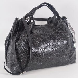 Isadora Black Genuine Leather TRAVEL BAG  Made In Italy NWT